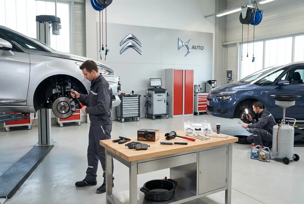 Процесс замены передних тормозных колодок Citroen в автосервисе DS Auto в Жуковском
